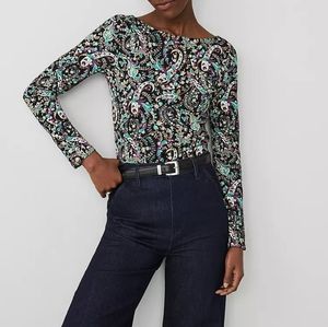 Ann Taylor Longsleeve Paisley Button Cuff Top Size Large